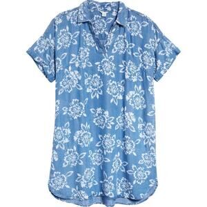 Calson Floral Stamp Chambray Shirtdress Size Medium
